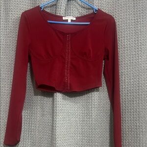 Women's Burgundy Long Sleeve Crop Top